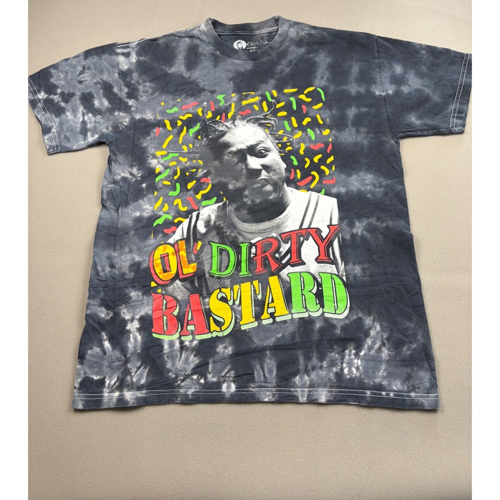 Ol' Dirty Bastard ODB Tie Dye Graphic T-Shirt Black Grey Small Wu-Tang Hip Hop